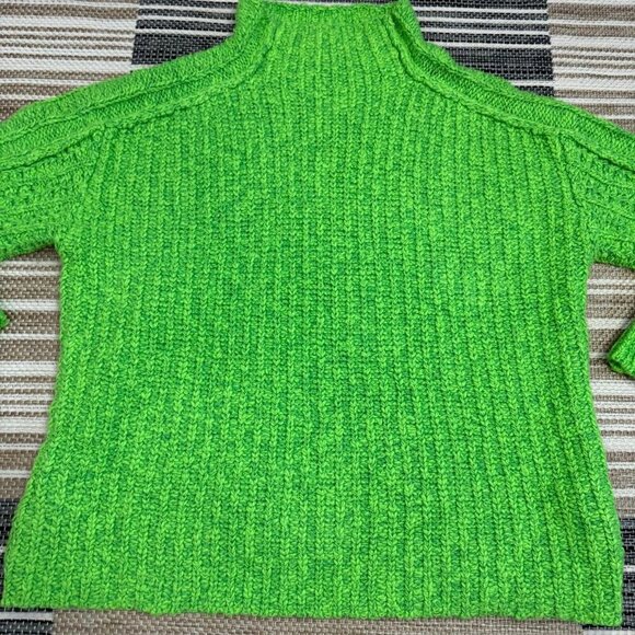 Free People Women's Everyday Cotton Mock Neck Chunky Sweater Green Size Medium - Picture 3 of 11